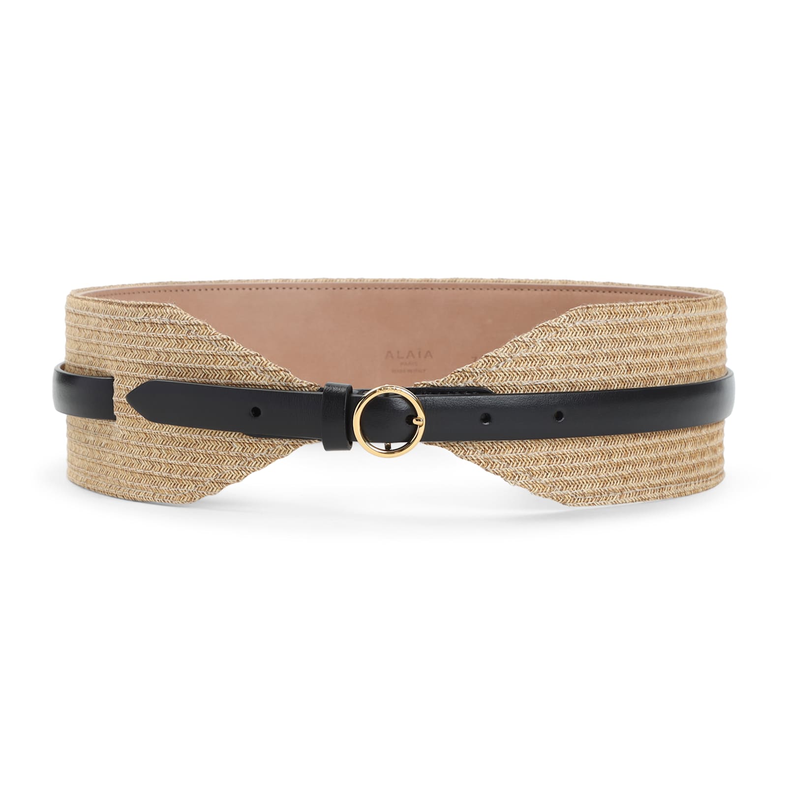Alaïa Woven Paper Straw Belt With Gold Buckle In Gold