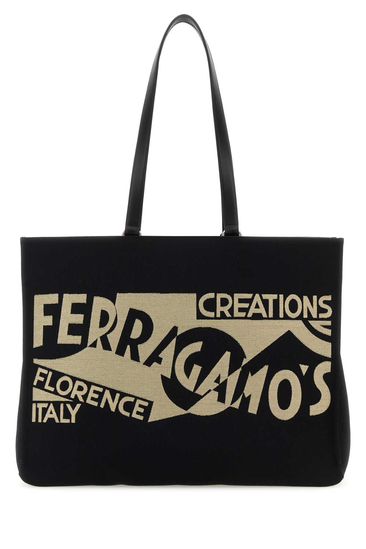 Shop Ferragamo Black Canvas Large Tt Sign Shopping Bag In Neroneronero