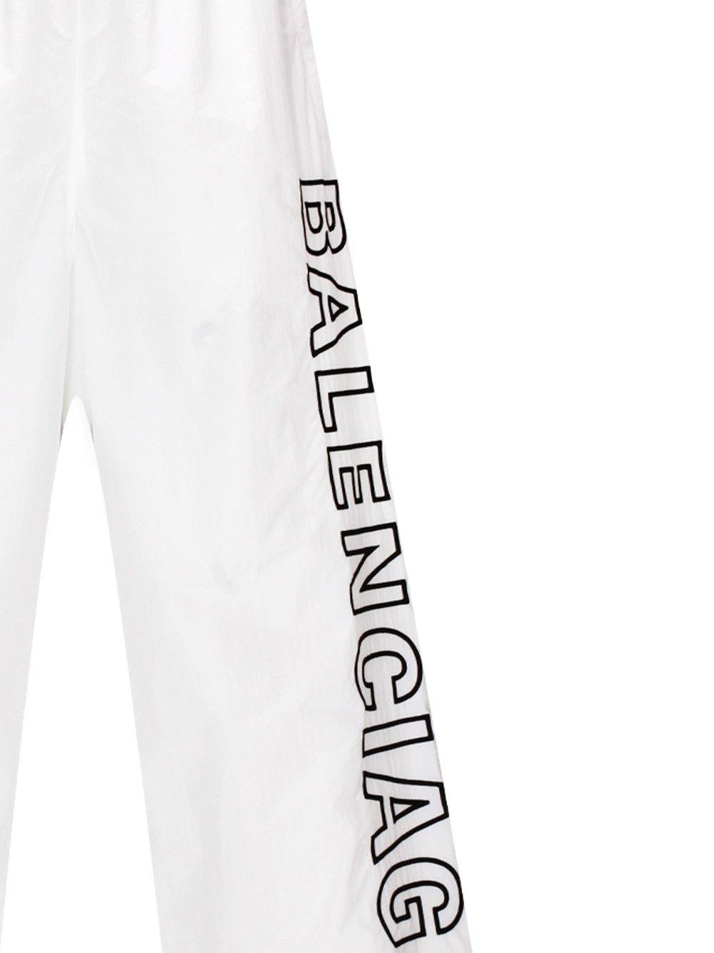 Shop Balenciaga Logo Printed Elastic Waist Trackpants In White