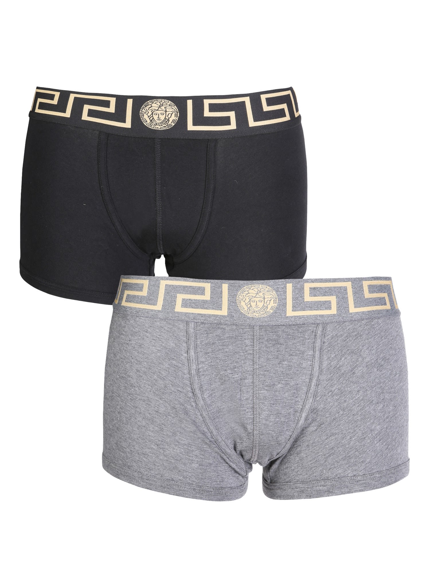 Shop Versace Pack Of Two Boxer Shorts With Greek In Nero Grigio