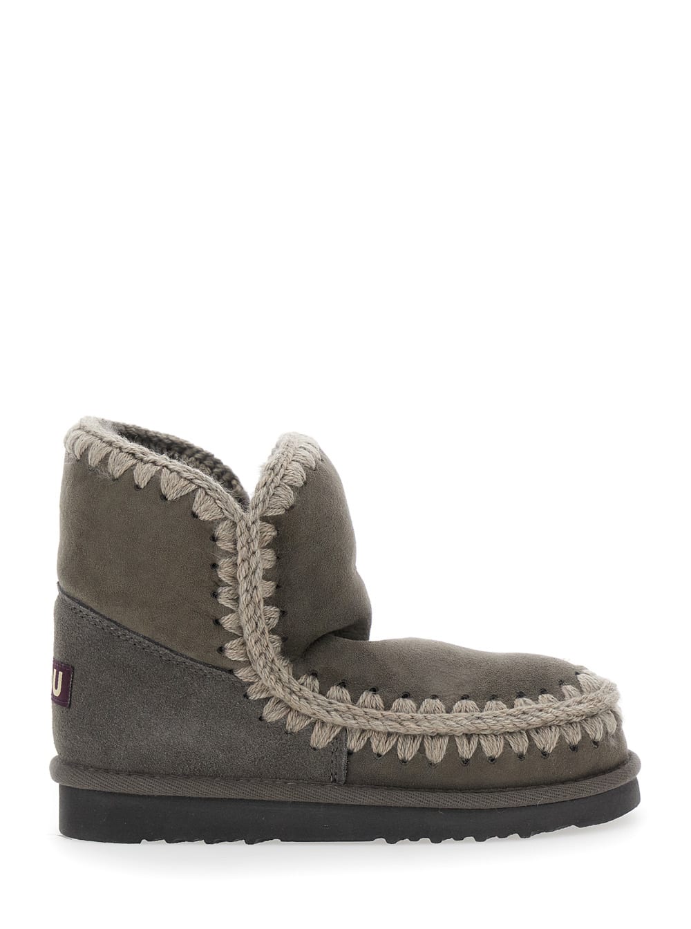 Mou Eskimo Grey Ankle Boots With Crochet Details And Logo Patch On The Rear In Suede Woman In Gray