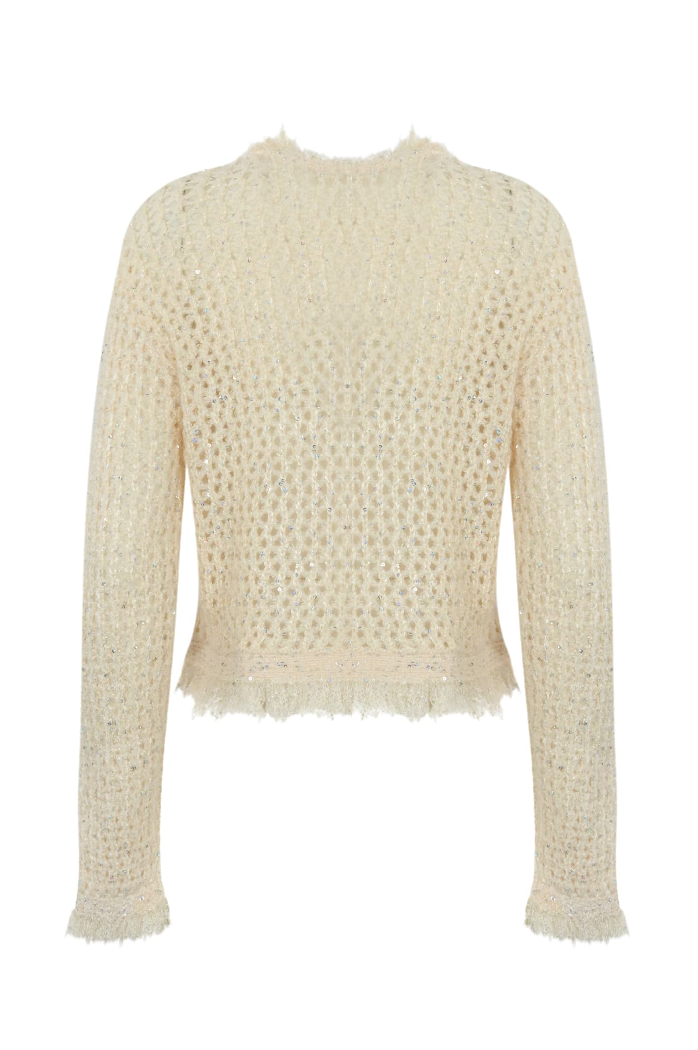 Shop Twinset Mesh Jacquard Knit Jacket In Old White