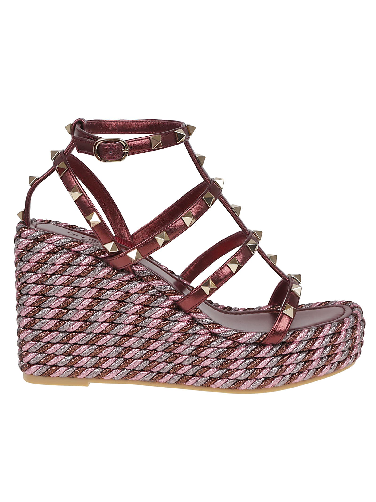 Valentino Garavani Rockstud Wedge Sandal In Laminated Nappa With 95mm Straps Woman Multicolour 42 In Red