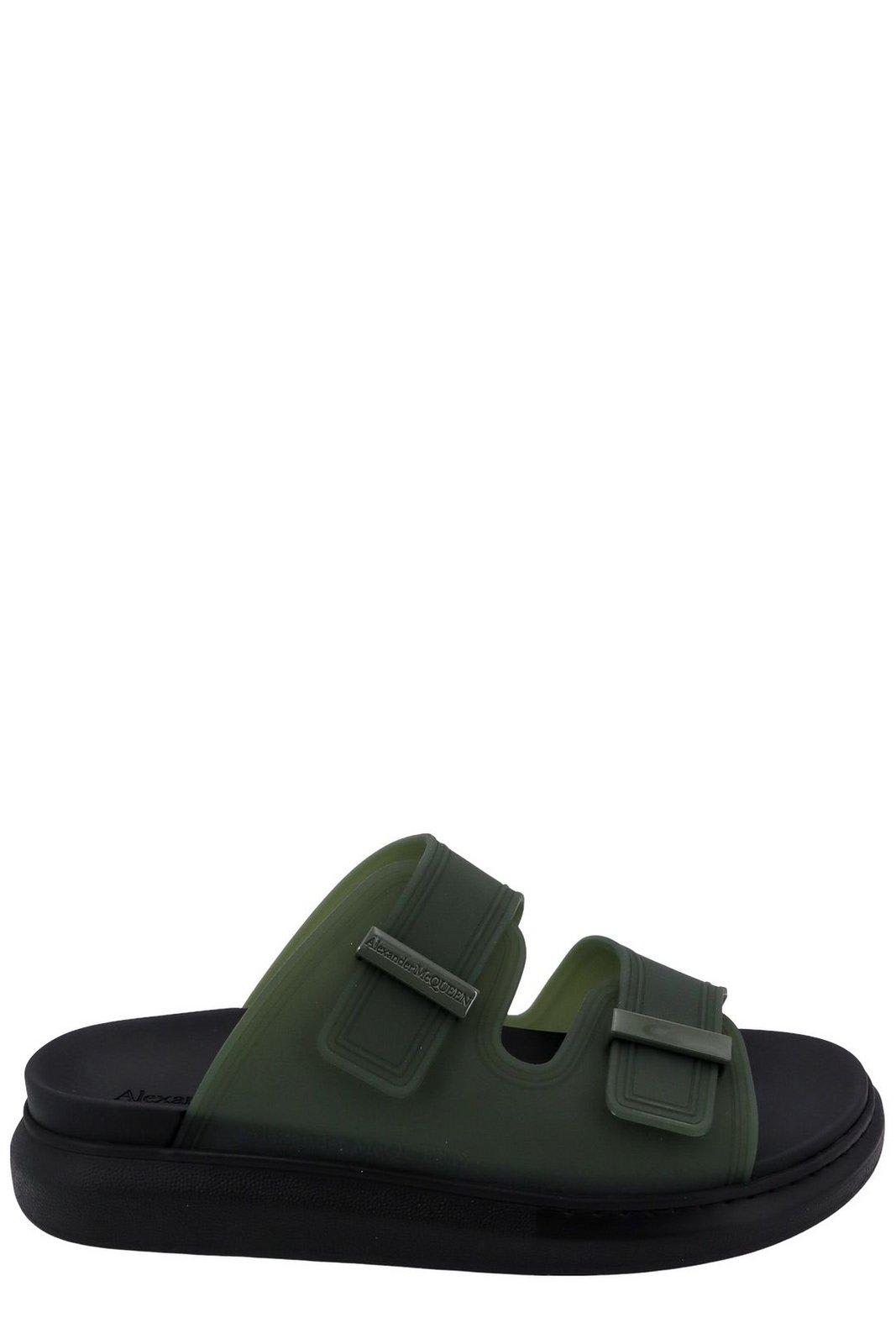 Shop Alexander Mcqueen Hybrid Double-buckled Sandals In Kaki