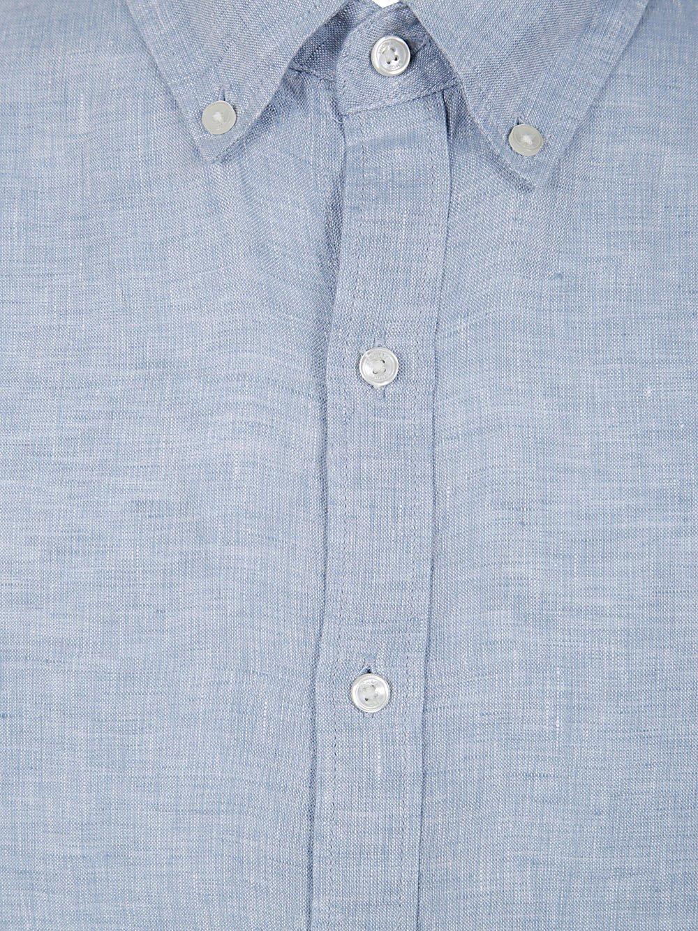 Shop Michael Kors Slub-texture Curved Hem Shirt In Clear Blue