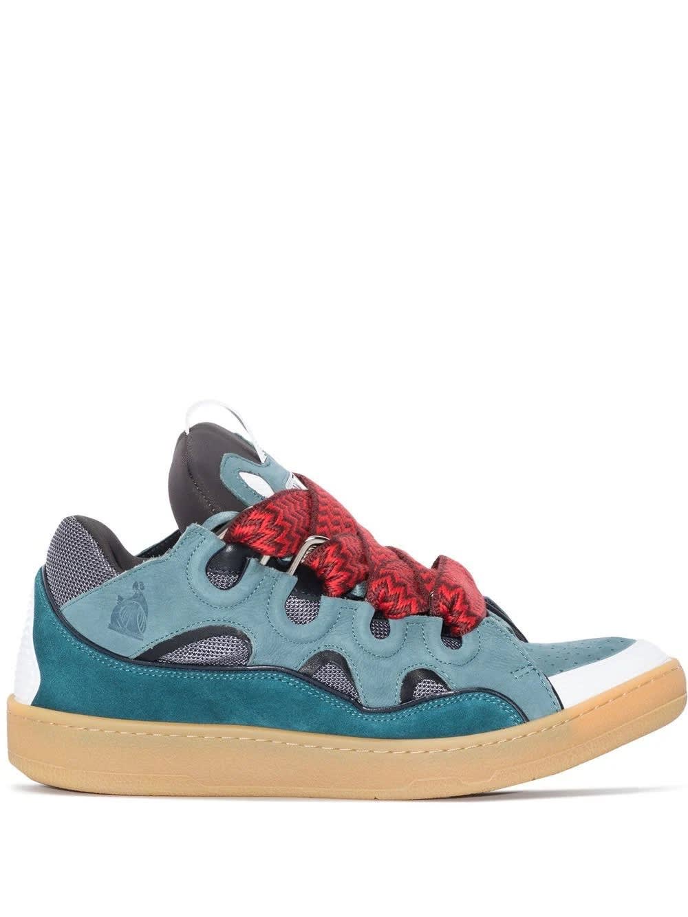 Shop Lanvin Curb Sneakers In Blue And Grey Leather