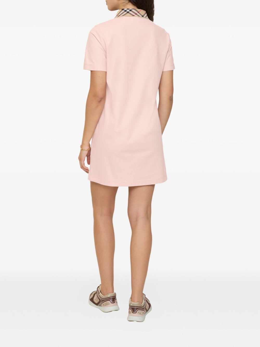 Burberry Piquet Polo Dress Checked Collar Short Sleeves In Pink
