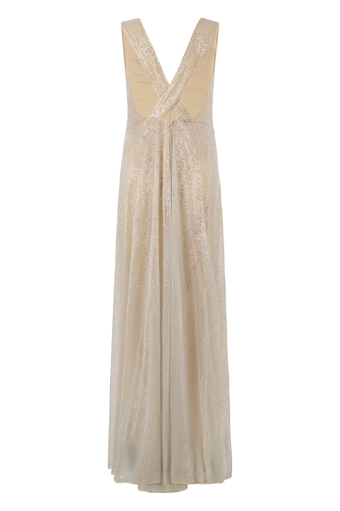 Valentino Long Elegant Dress With V-neckline In Neutral