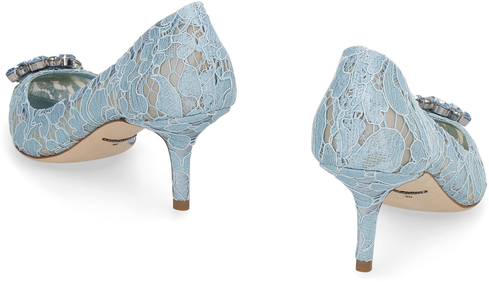 Shop Dolce & Gabbana Bellucci Lace Pump In Light Blue