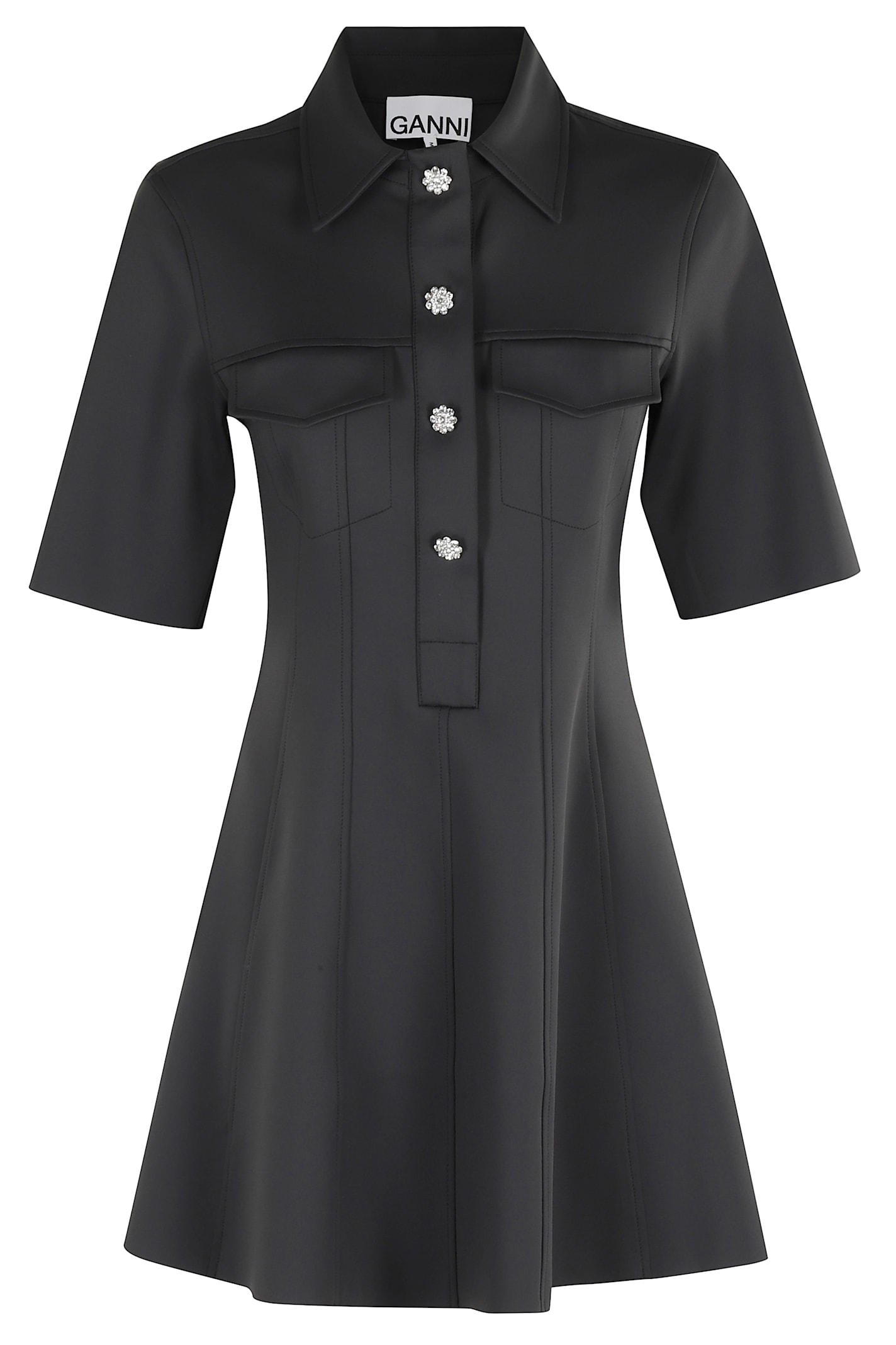 Ganni Mini Dress With Scalloped Buttons In Black