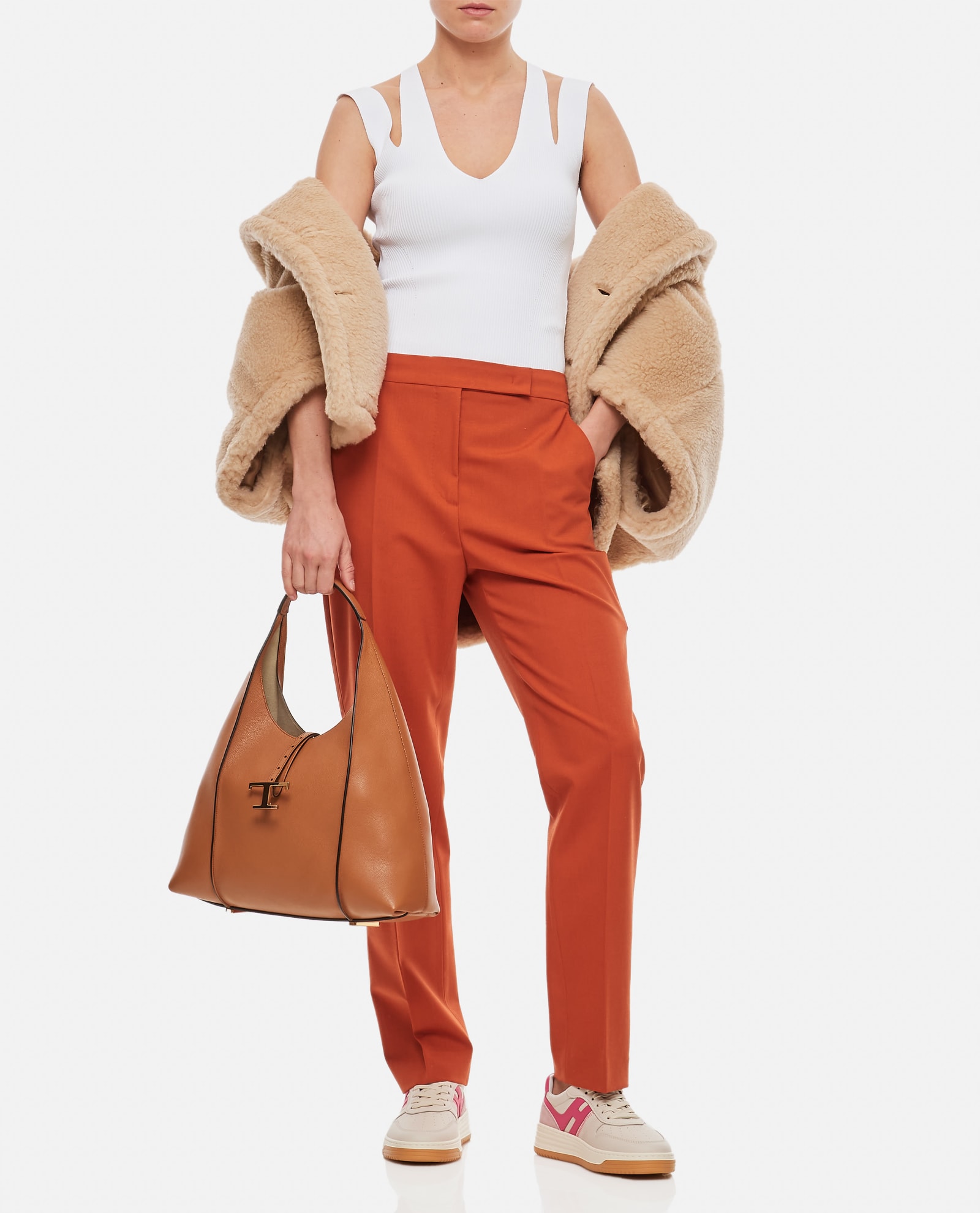 Max Mara Light Brown Cerisa Wool Trouser In Orange