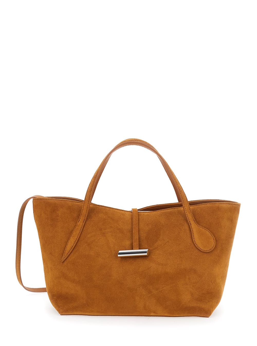 petite Penne Brown Tote Bag With Side Pocket In Leather Woman