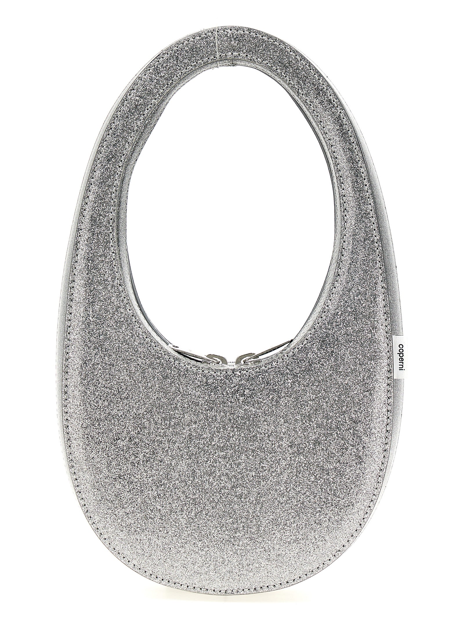 Shop Coperni Glitter Mini Swipe Bag Handbag In Silver