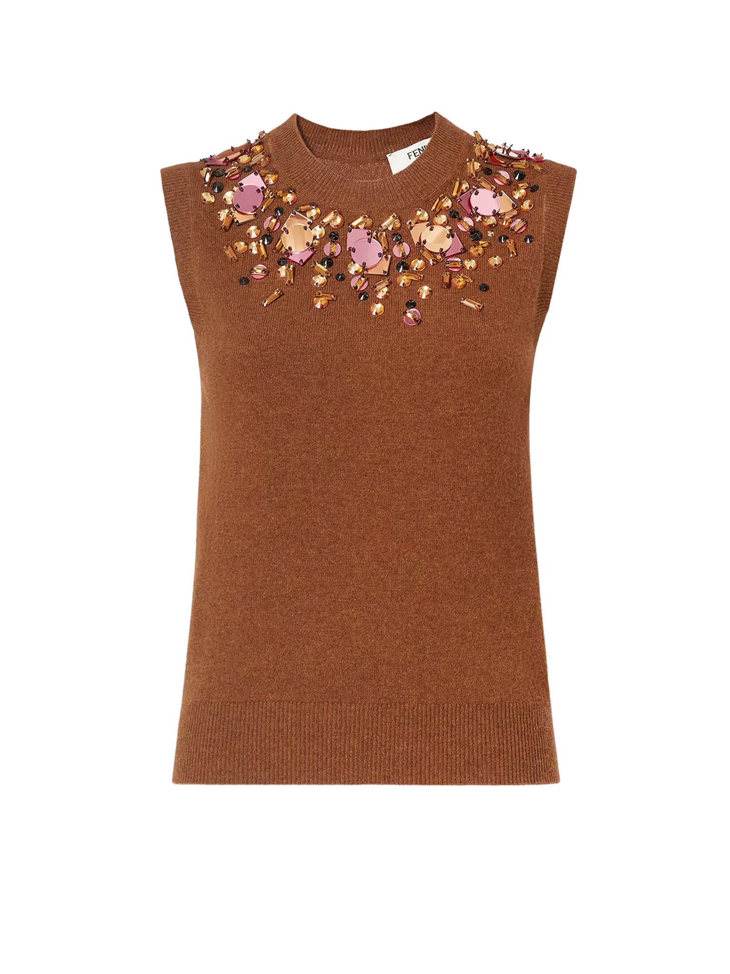 Fendi Sleeveless Wool And Cashmere Sweater In Brown