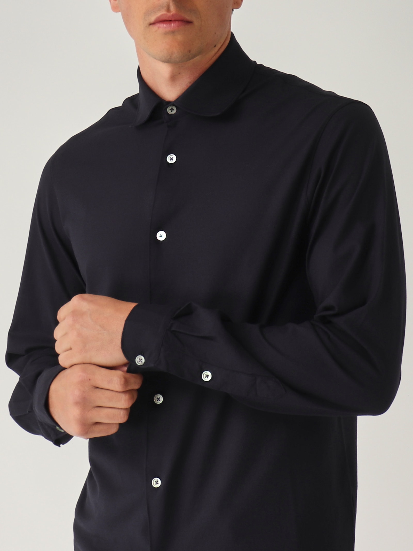 Filippo De Laurentiis Camicia M/l Basica In Crepe Cotton Shirt In Black