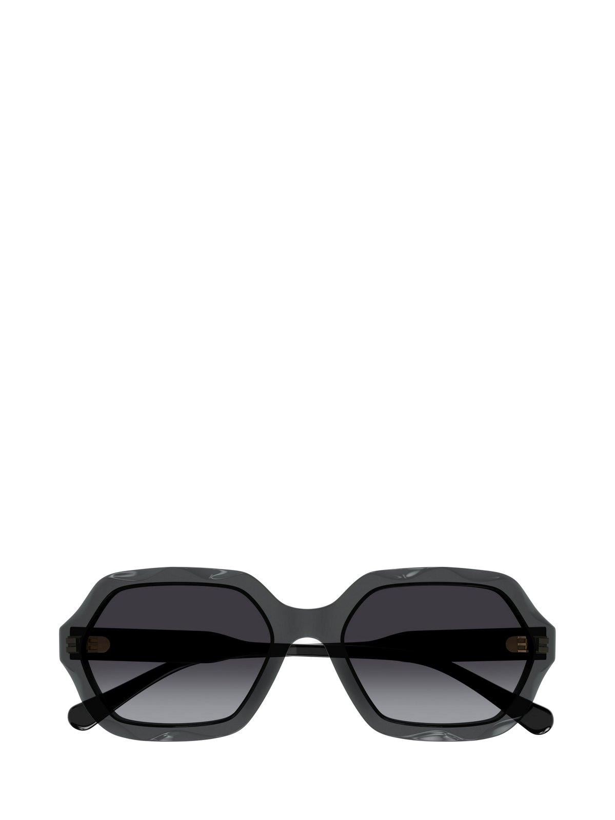 Shop Chloé Rectangular Frame Sunglasses In 001 Grey Black Grey