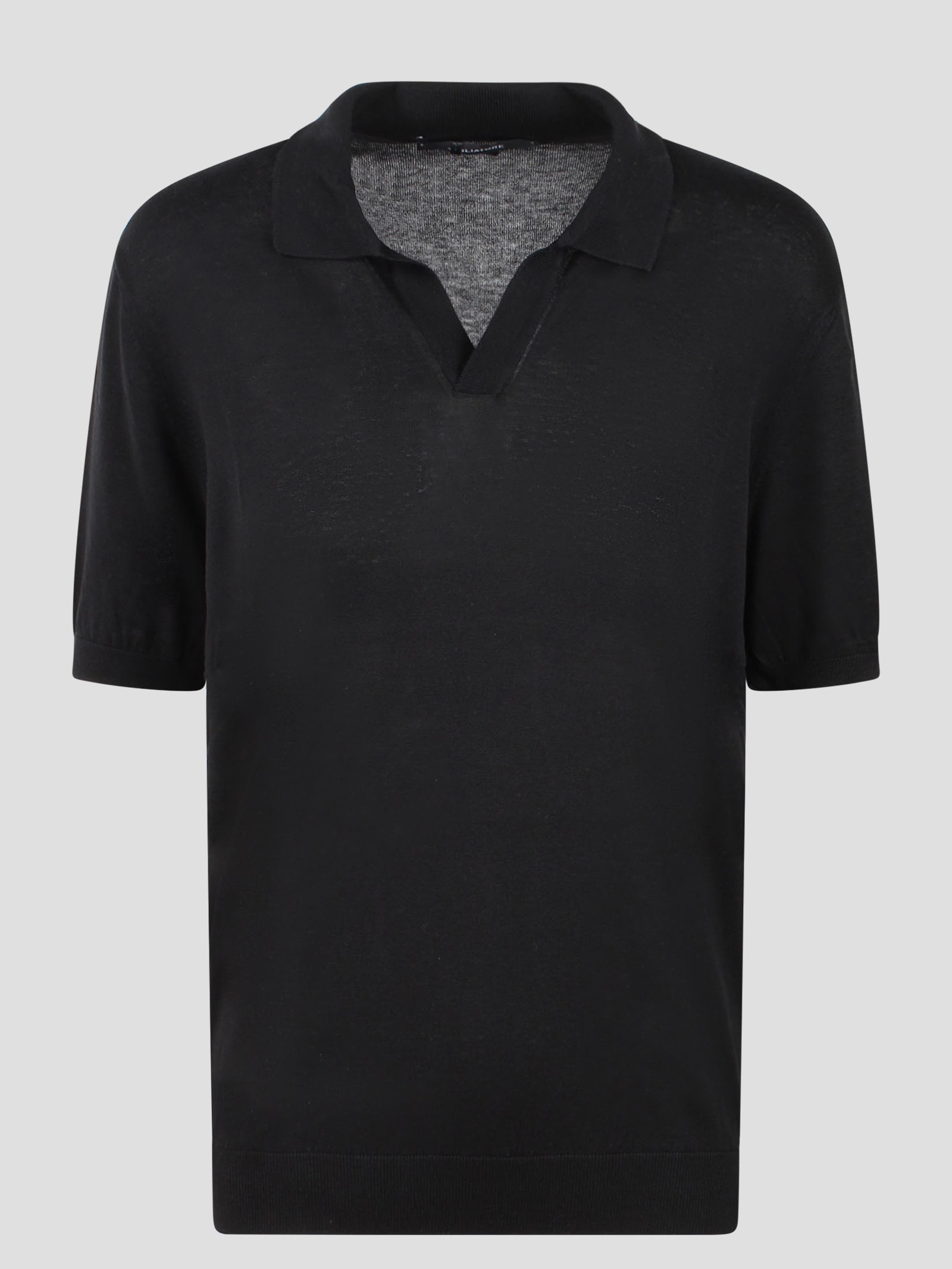 Tagliatore Open Collar Knitted Polo Shirt In Black