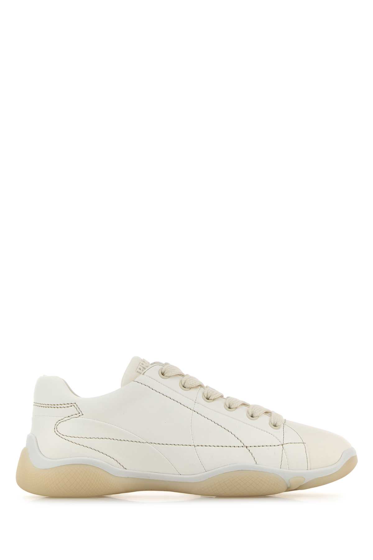 Prada Leather Sneakers Crafted Geometric Stitching In Black