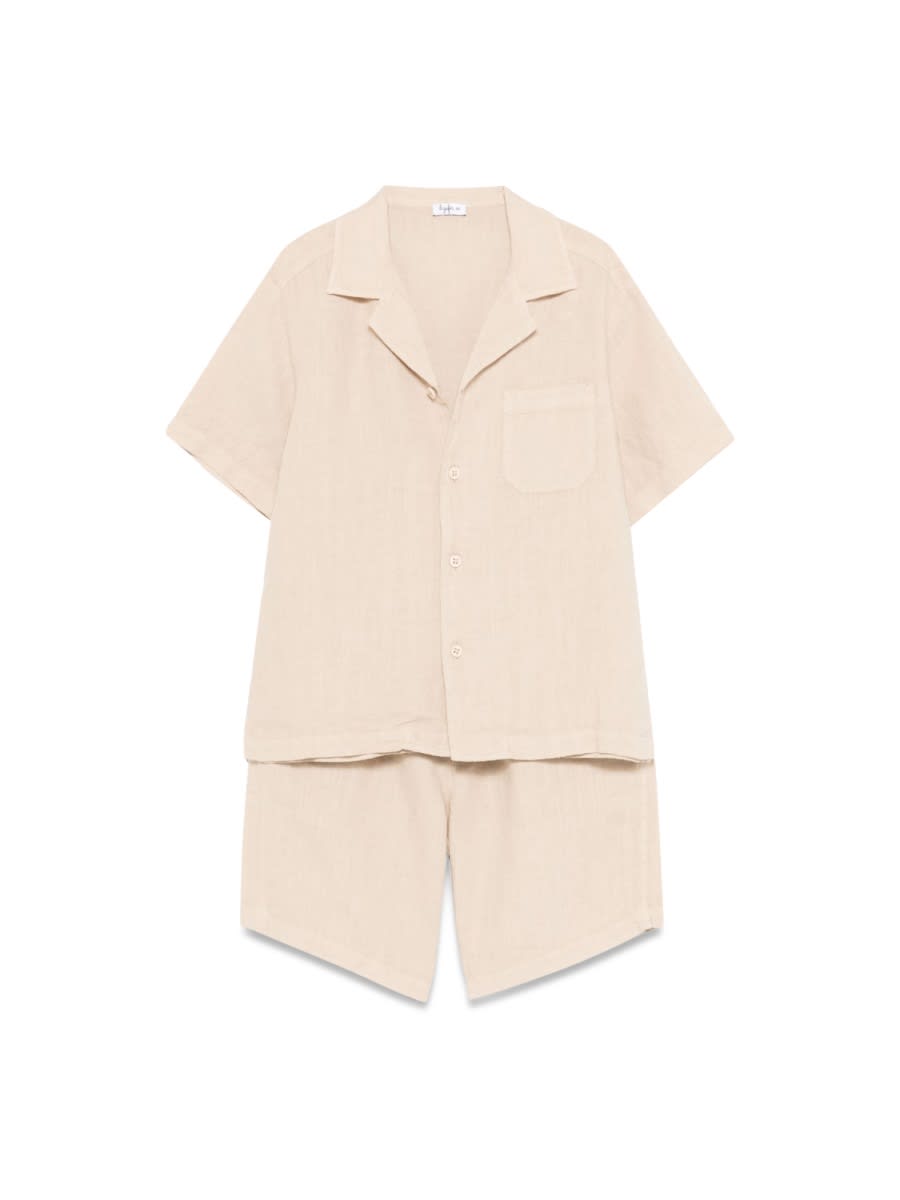 Il Gufo Linen Shorts And Shirt Set In Beige