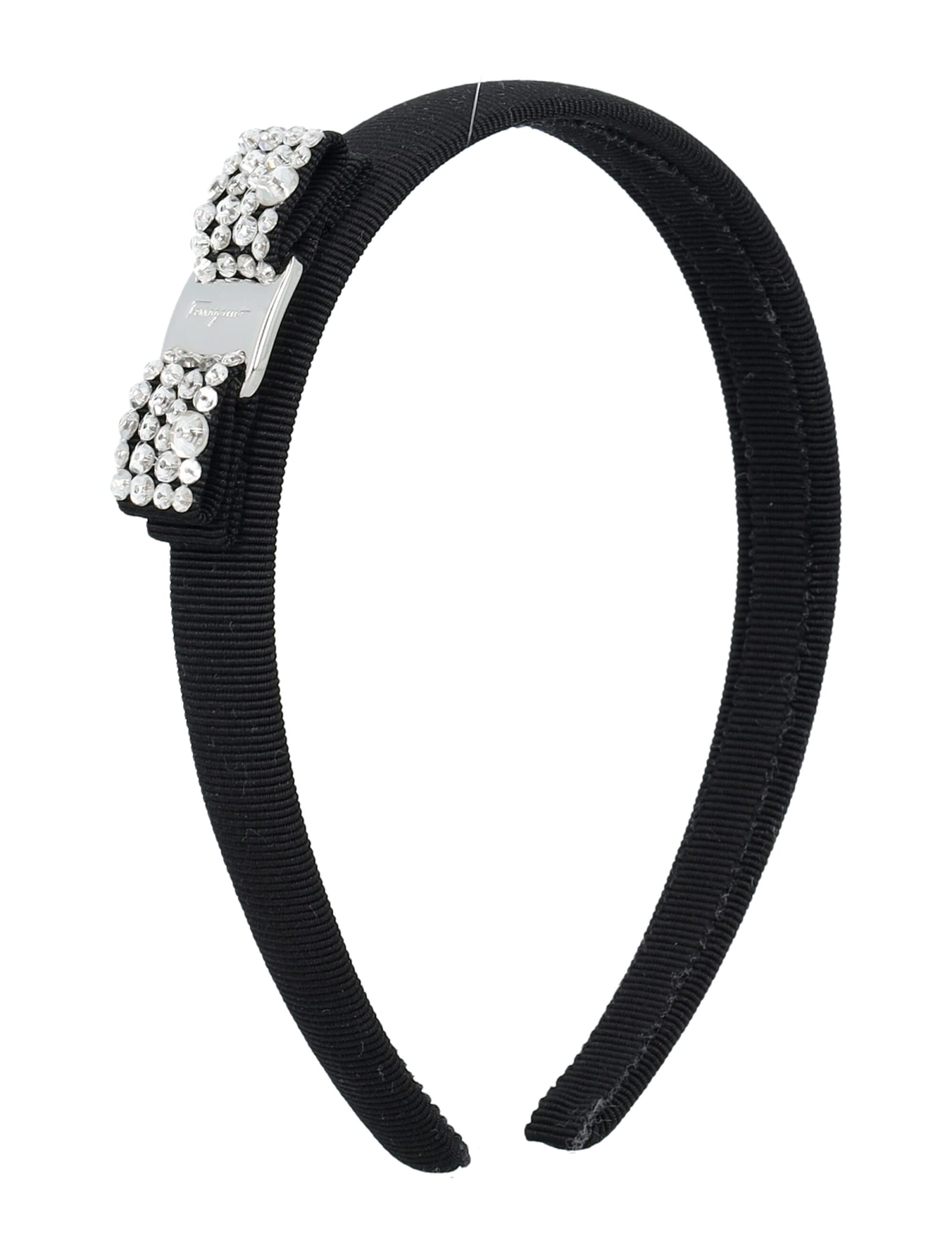 Shop Ferragamo Crystal Bow Headband In Nero+crystal