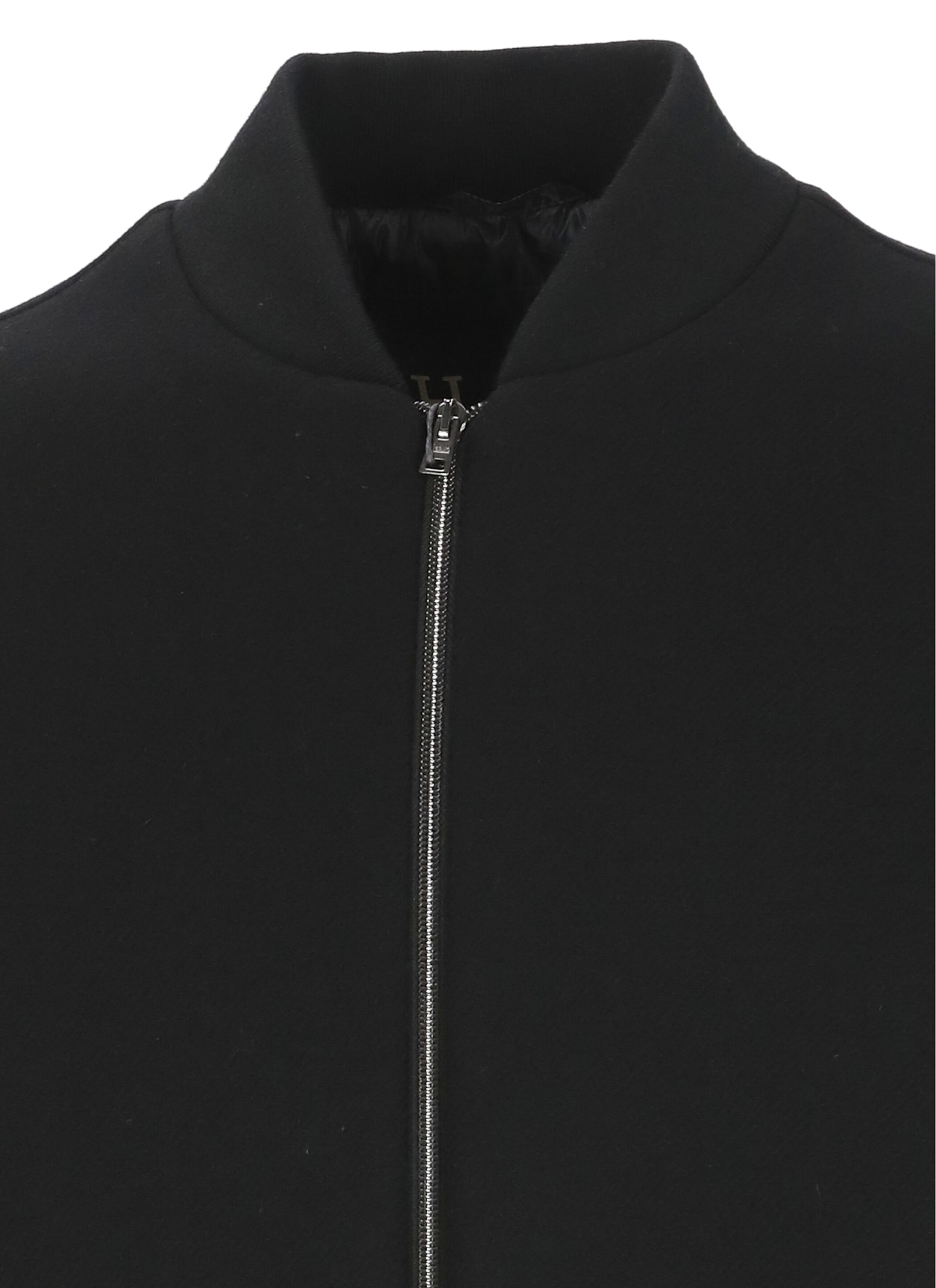 Herno Ribbed Collar Bomber Jacket And Pockets In Black