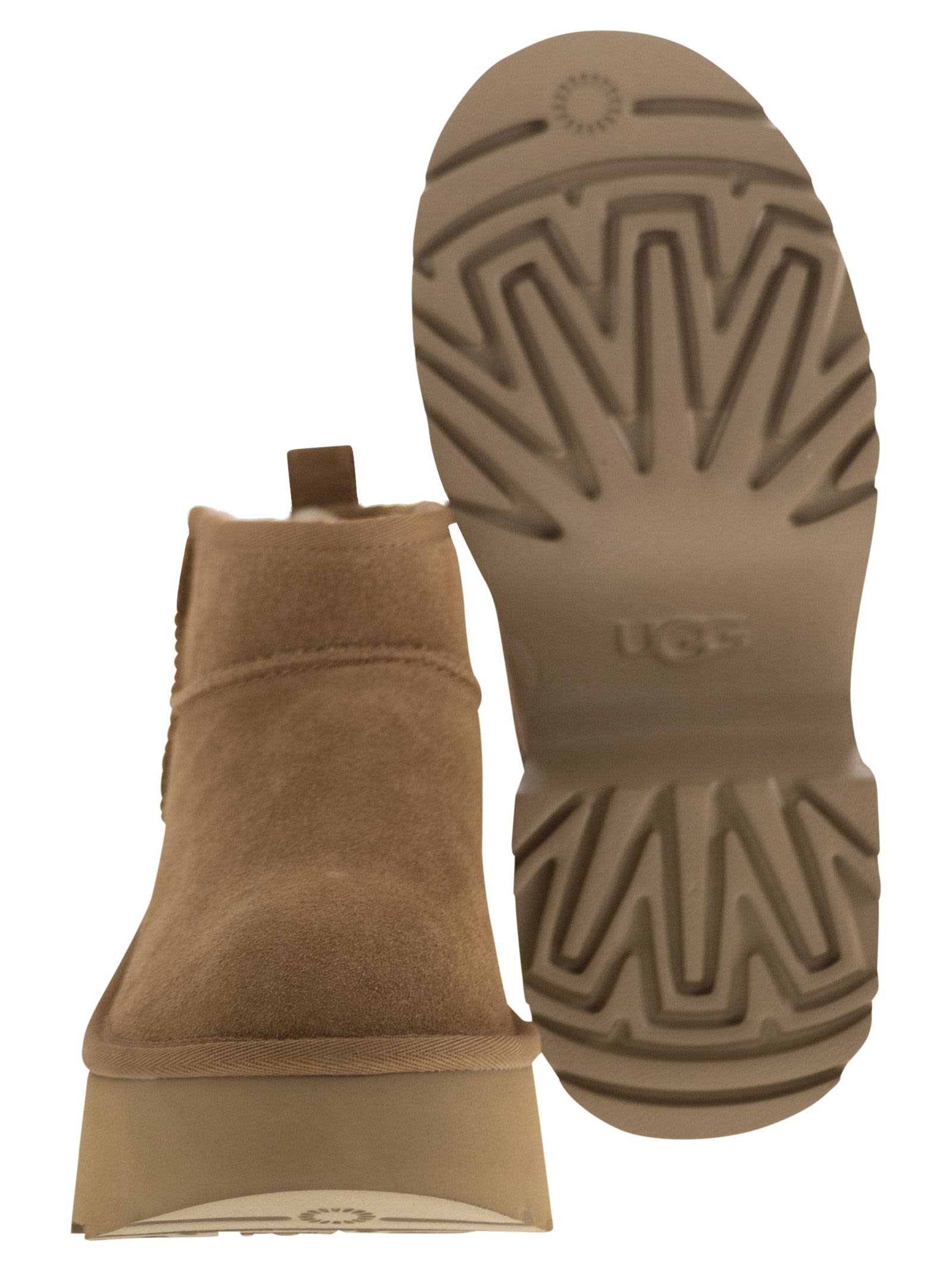 Ugg Chunky Sole Ankle Boots With Luxurious Sheepskin And Elevated Design In Brown