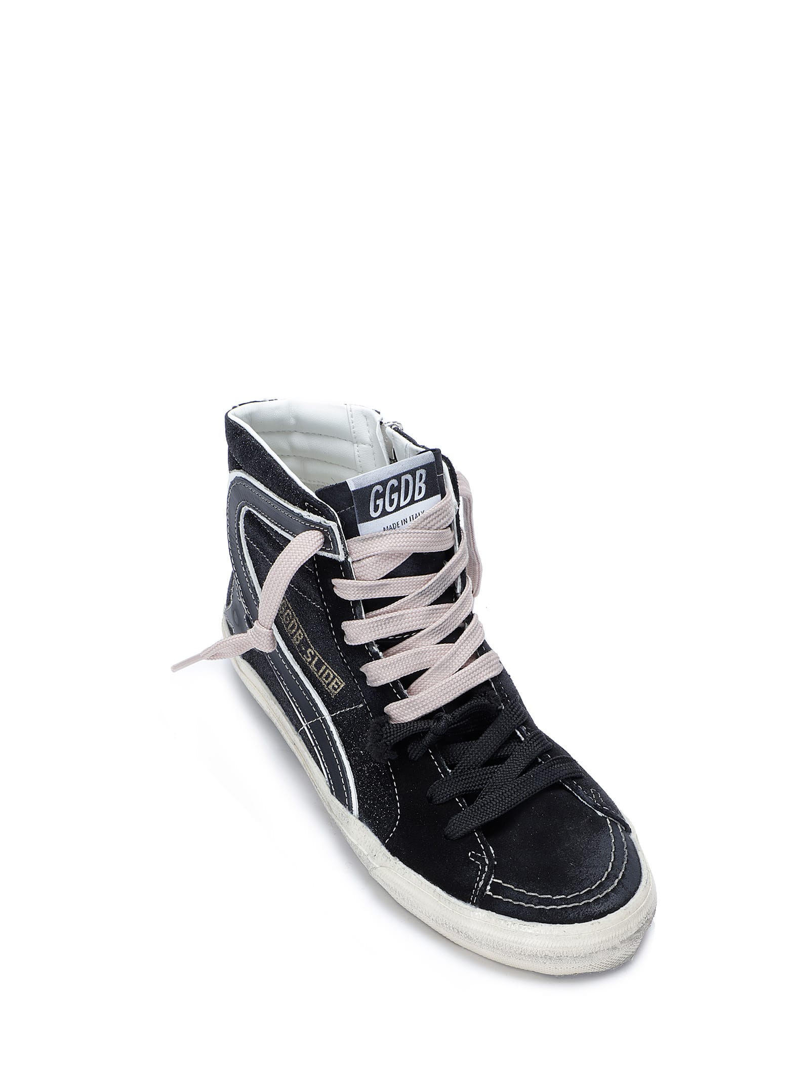 Golden Goose Slide Classic Glitter Upper Suede Toe Leather Star In Black