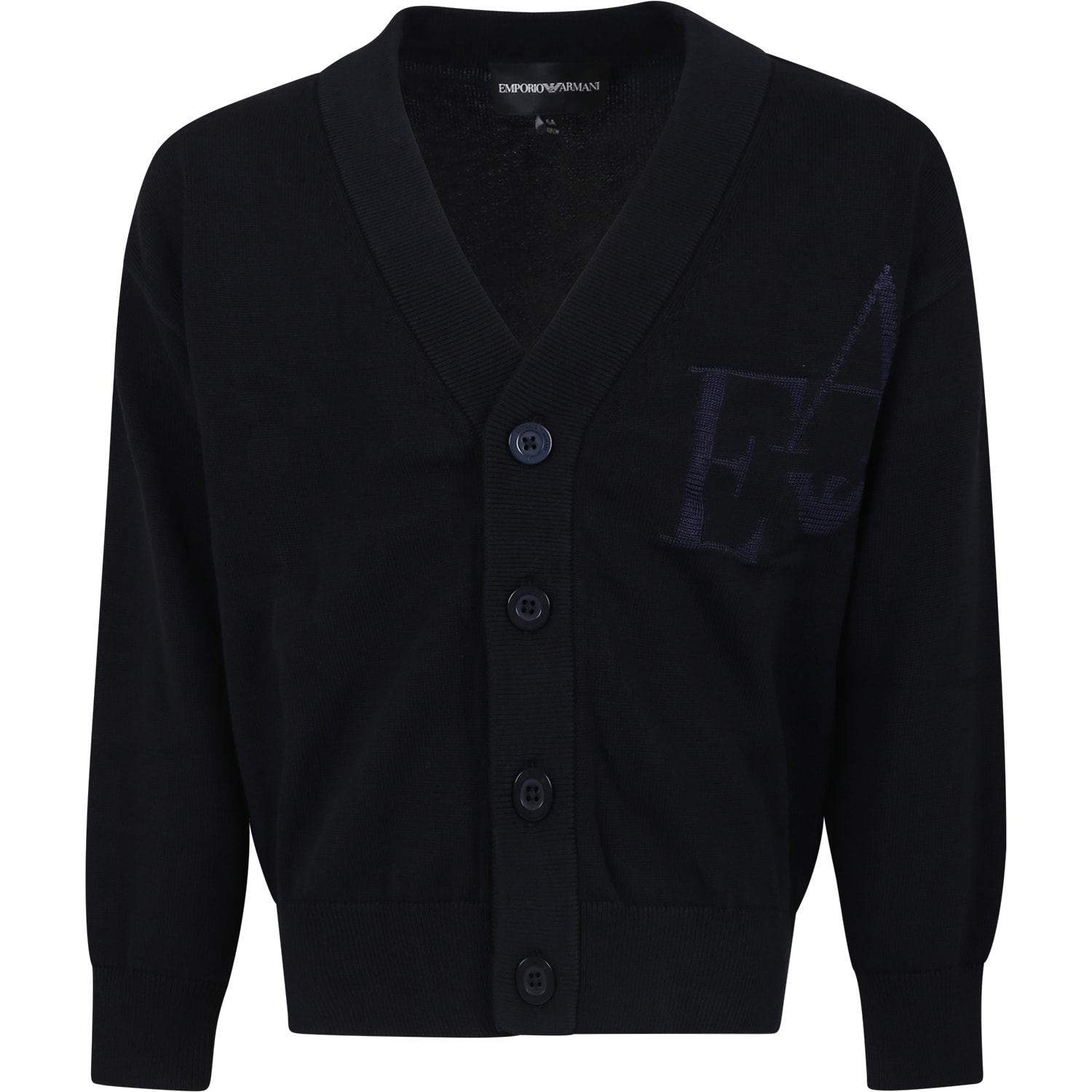 EMPORIO ARMANI BLUE CARDIGAN FOR BOY WITH EMBROIDERED LOGO