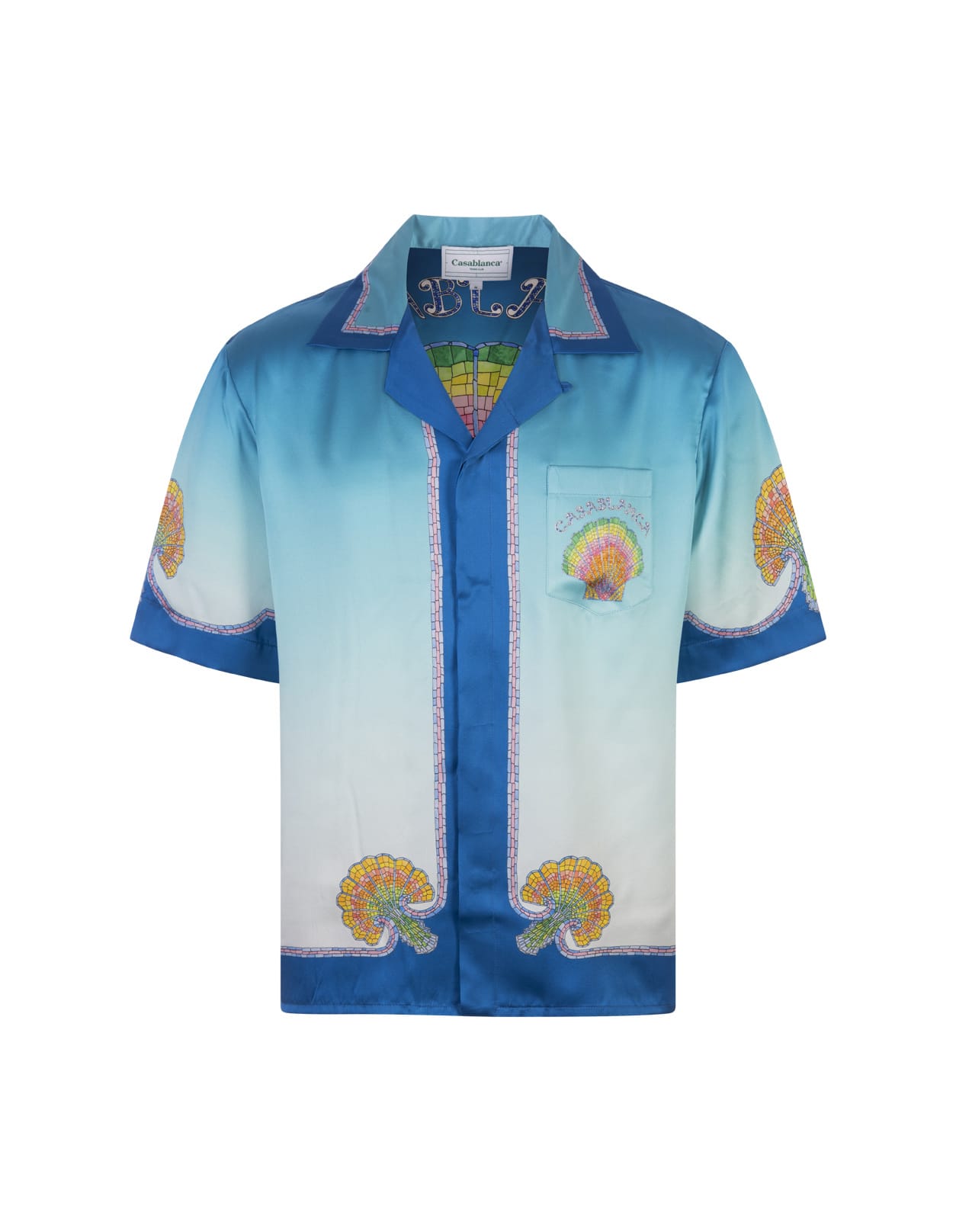 Shop Casablanca Coquillage Coloré Silk Shirt In Blue