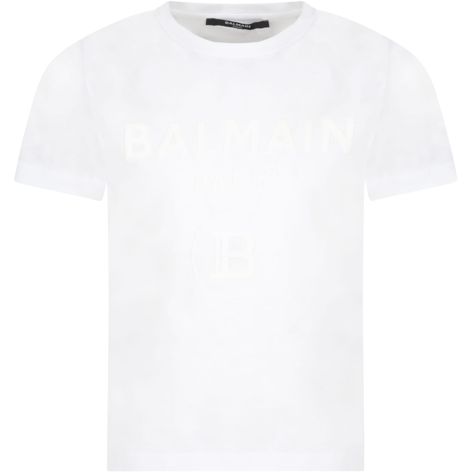 Balmain White T-shirt For Kids With Blue Logo