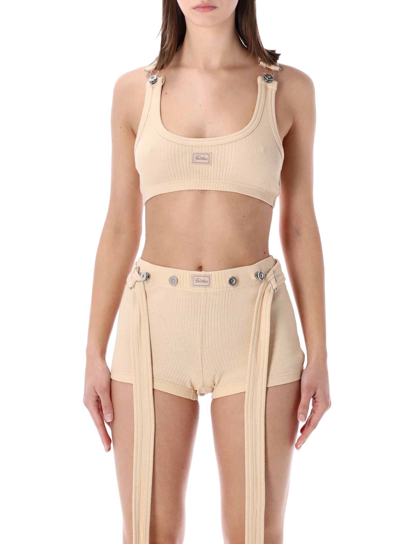 Jean Paul Gaultier Ribbed Patch Bra In Brown
