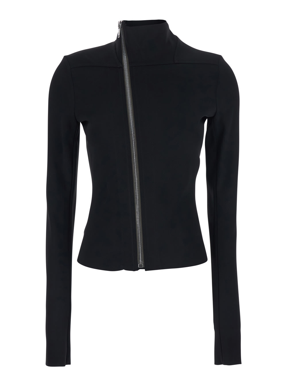 Rick Owens Gary Black Jacket With High Neck And Asymmetric Zip Closure In Viscose Blend Woman