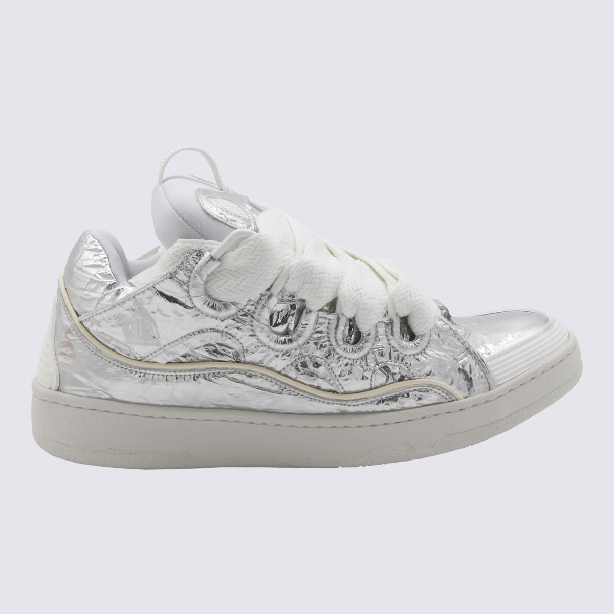 Shop Lanvin Silver Leather Curb Sneakers