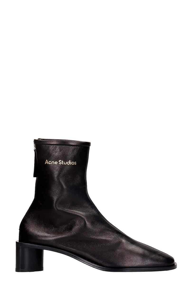 ACNE STUDIOS BRANDED LOW HEELS ANKLE BOOTS IN BLACK LEATHER,AD0313AX0