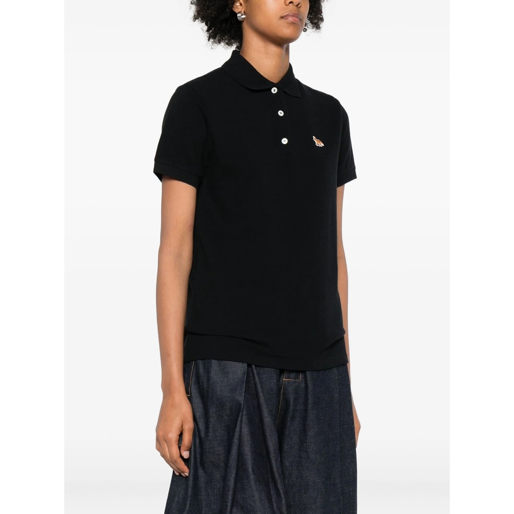 Maison Kitsuné Baby Fox-patch Polo Top In Black