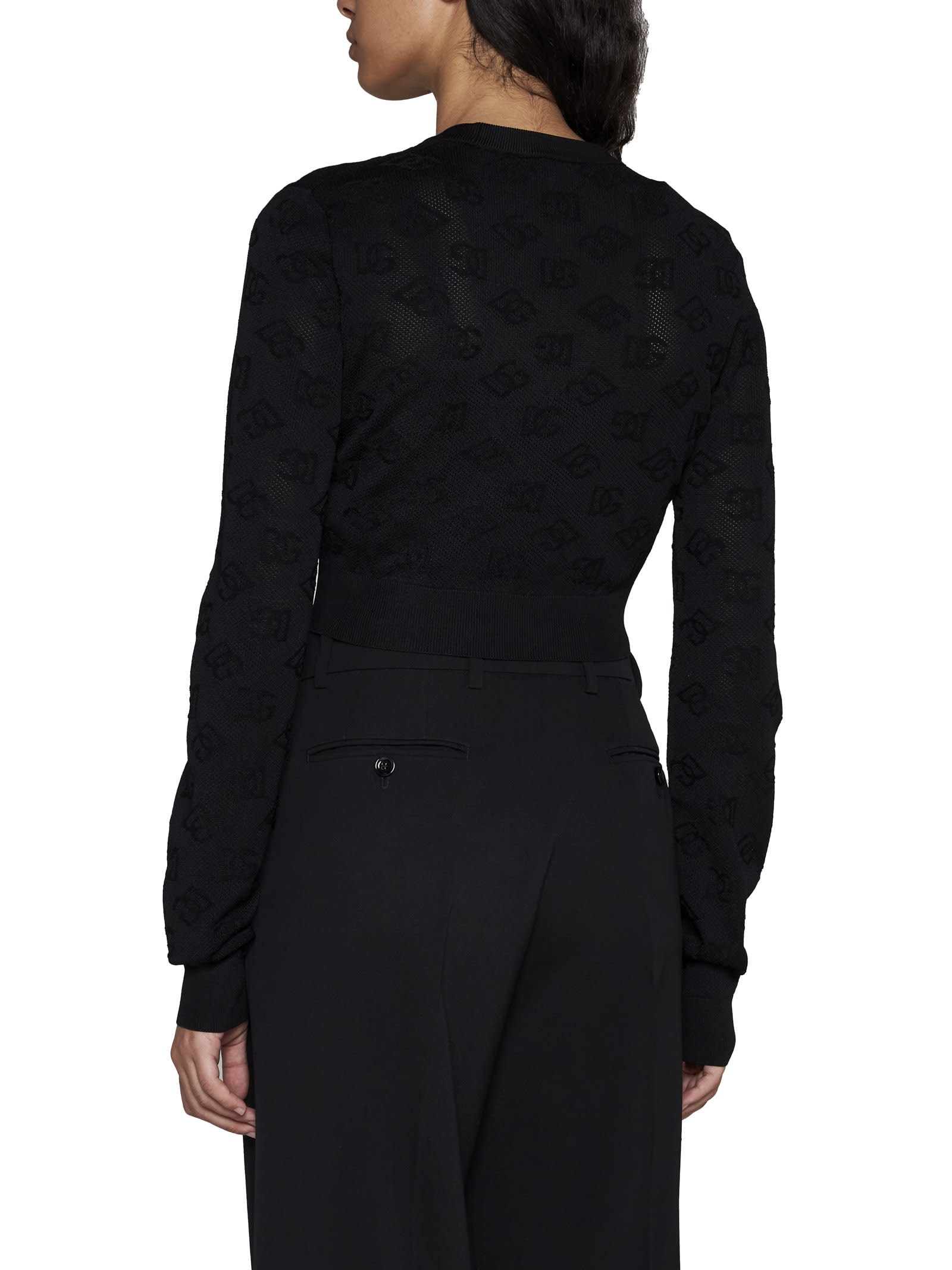Dolce & Gabbana Viscose Mesh Top With All-over Dg Logo In Black