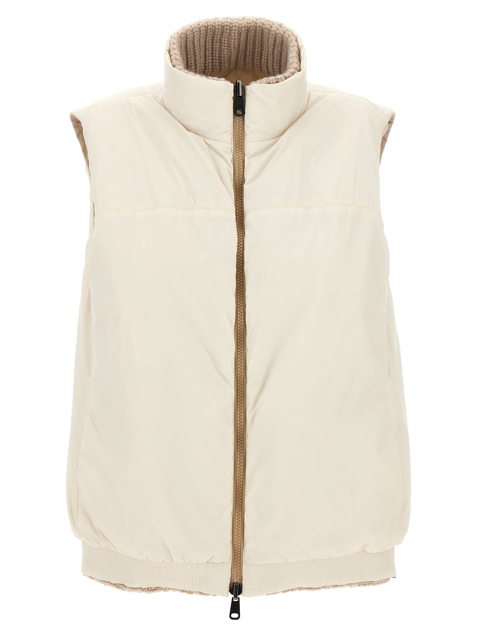 Shop Brunello Cucinelli Reversible Knit Insert Vest In Beige