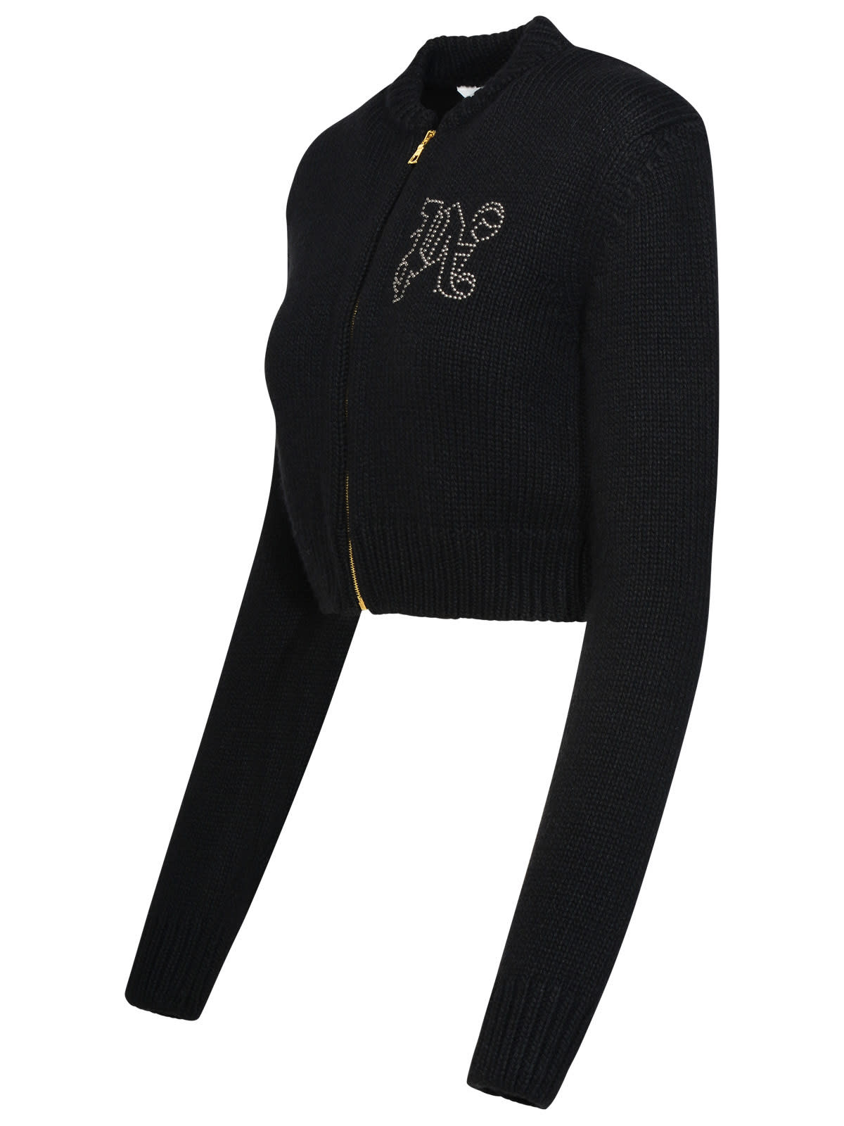 Shop Palm Angels Black Wool Blend Sweatshirt In Black Silv