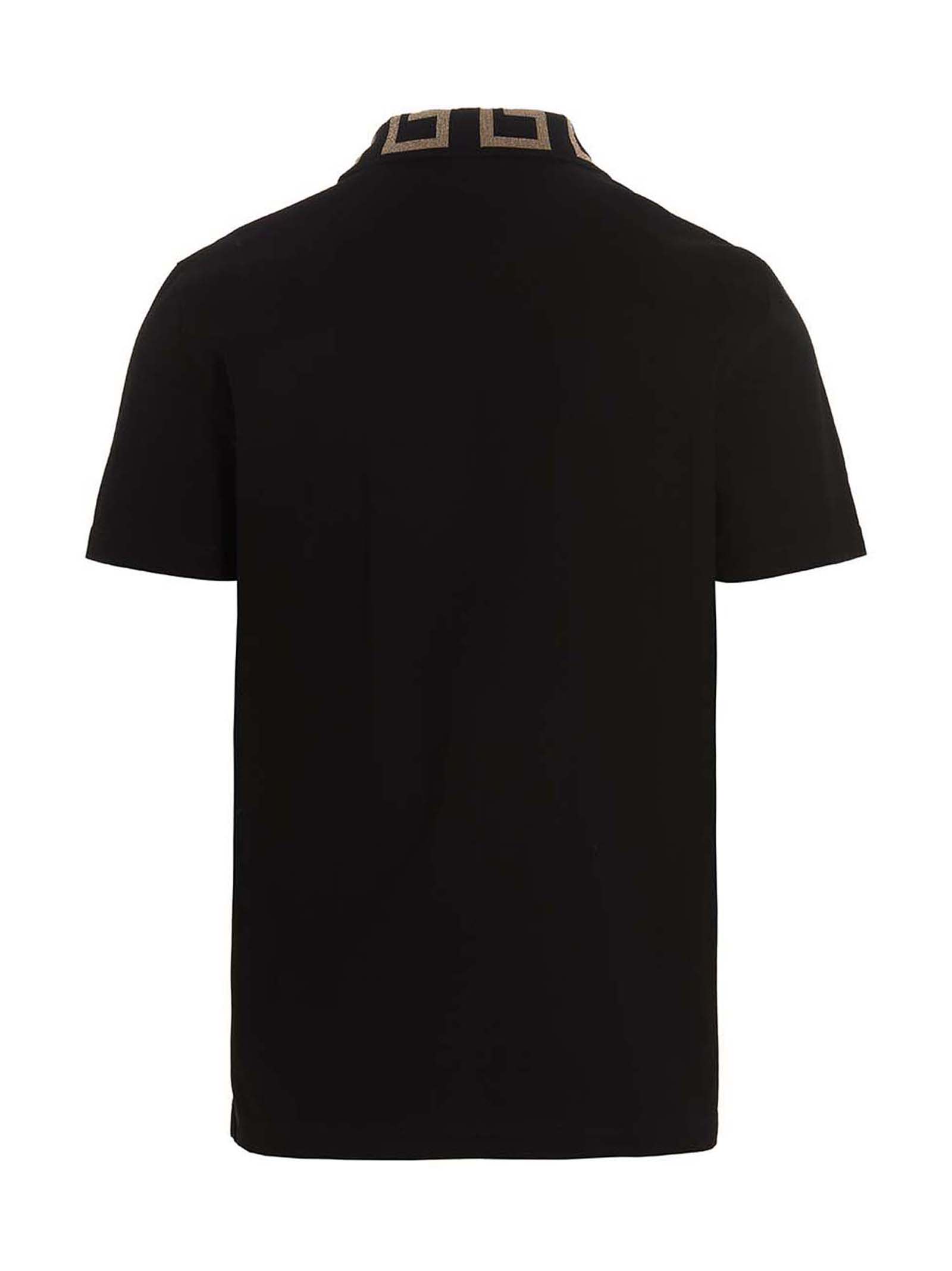 Shop Versace Greca Polo Shirt In Black