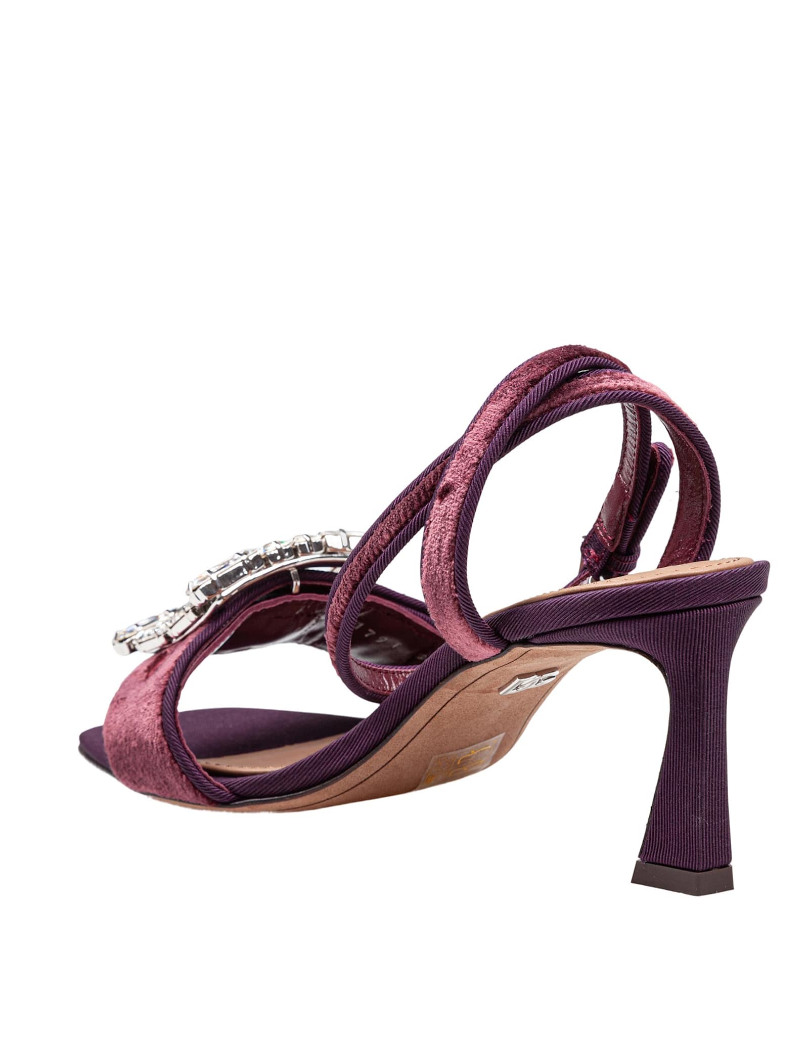 Dolce & Gabbana Velvet Sandal In Vinacca Color With Buckle With Stones In Multicolor