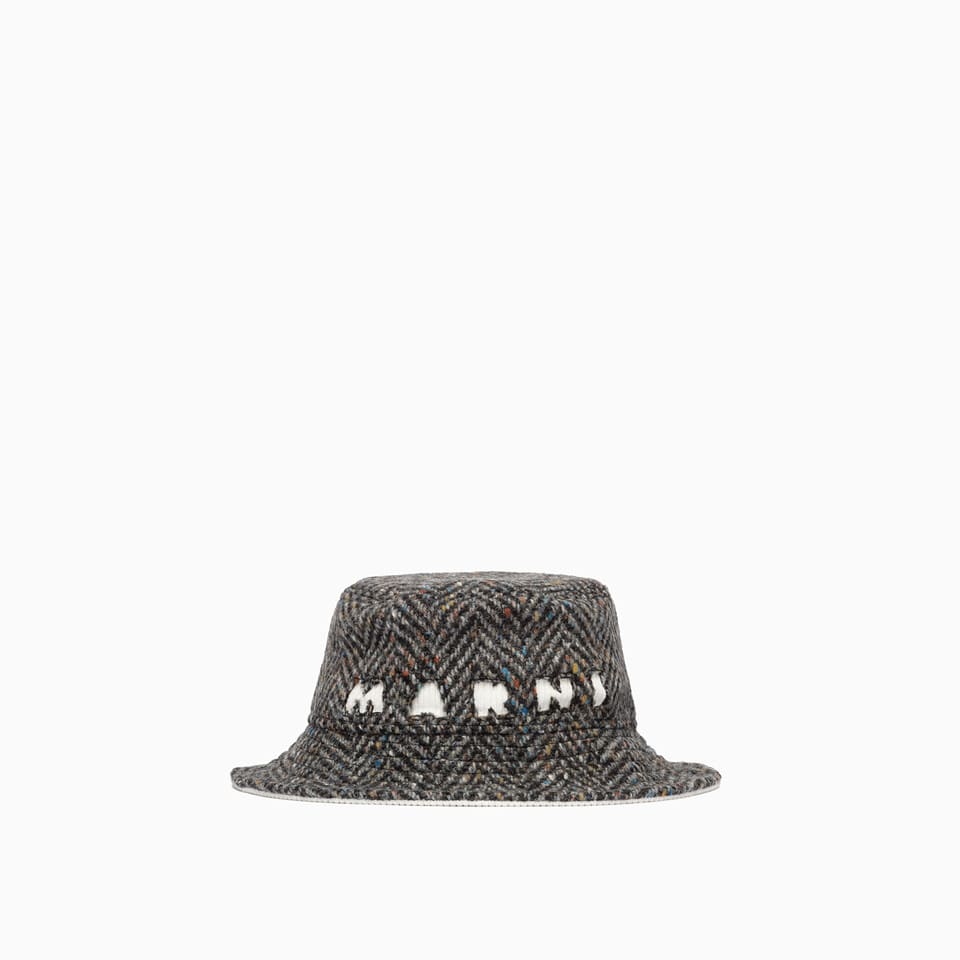 Marni Speckled Wool Logo Bucket Hat In 00n39