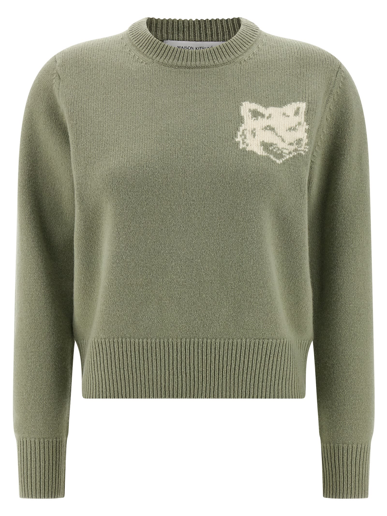 Maison Kitsuné Contrast Fox Head Sweater In Green