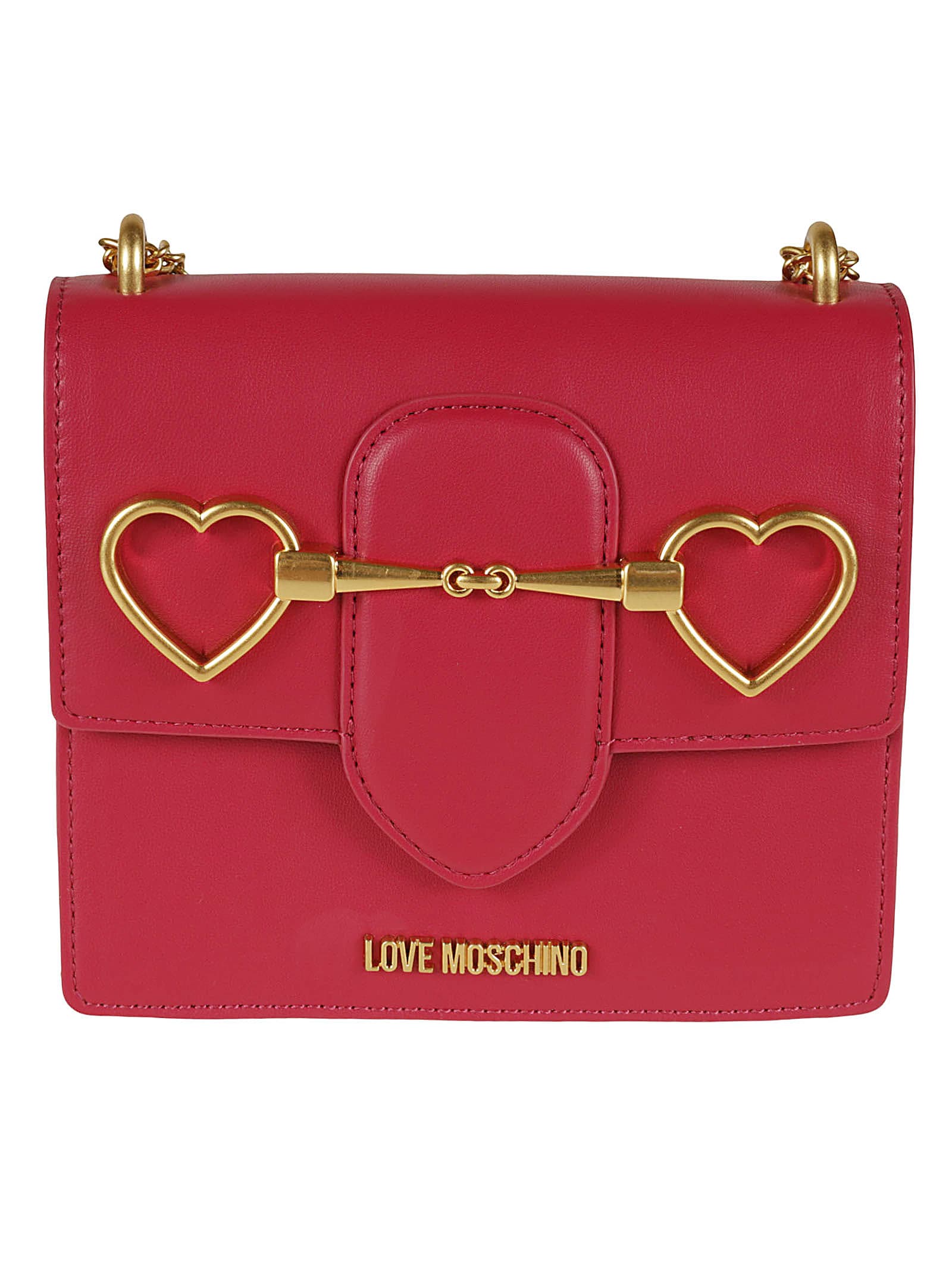 LOVE MOSCHINO DOUBLE HEART CHAIN STRAP SHOULDER BAG