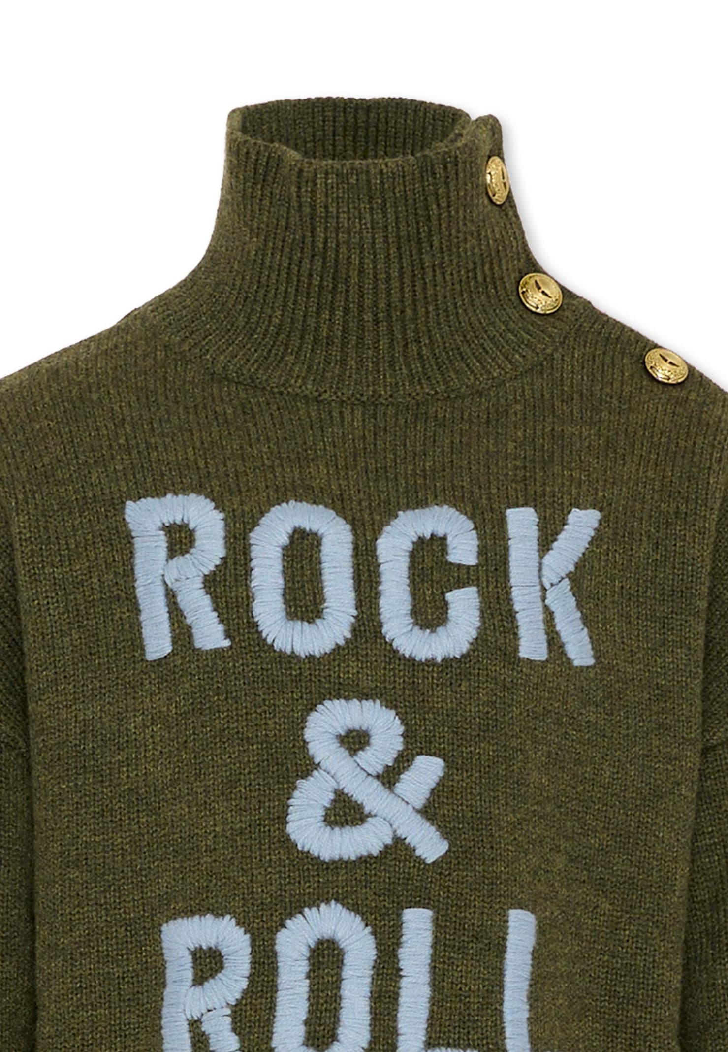 Zadig & Voltaire Green Turtleneck For Girl With Writing In Green