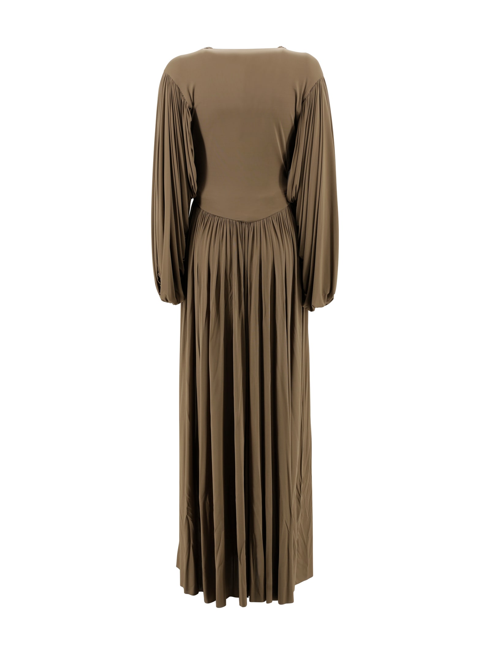 Philosophy Di Lorenzo Serafini Brown Long Dress With V-neck And Ruffle Details