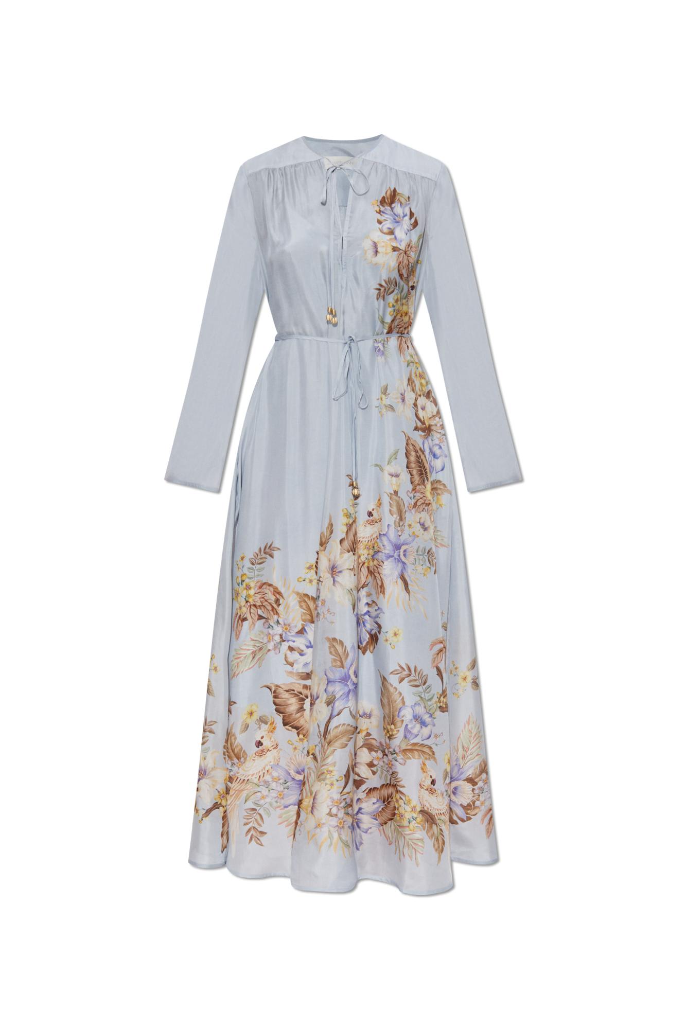 Zimmermann Women Powder Blue Multi Floral Silk Habotai Coco Maxi Dress In White