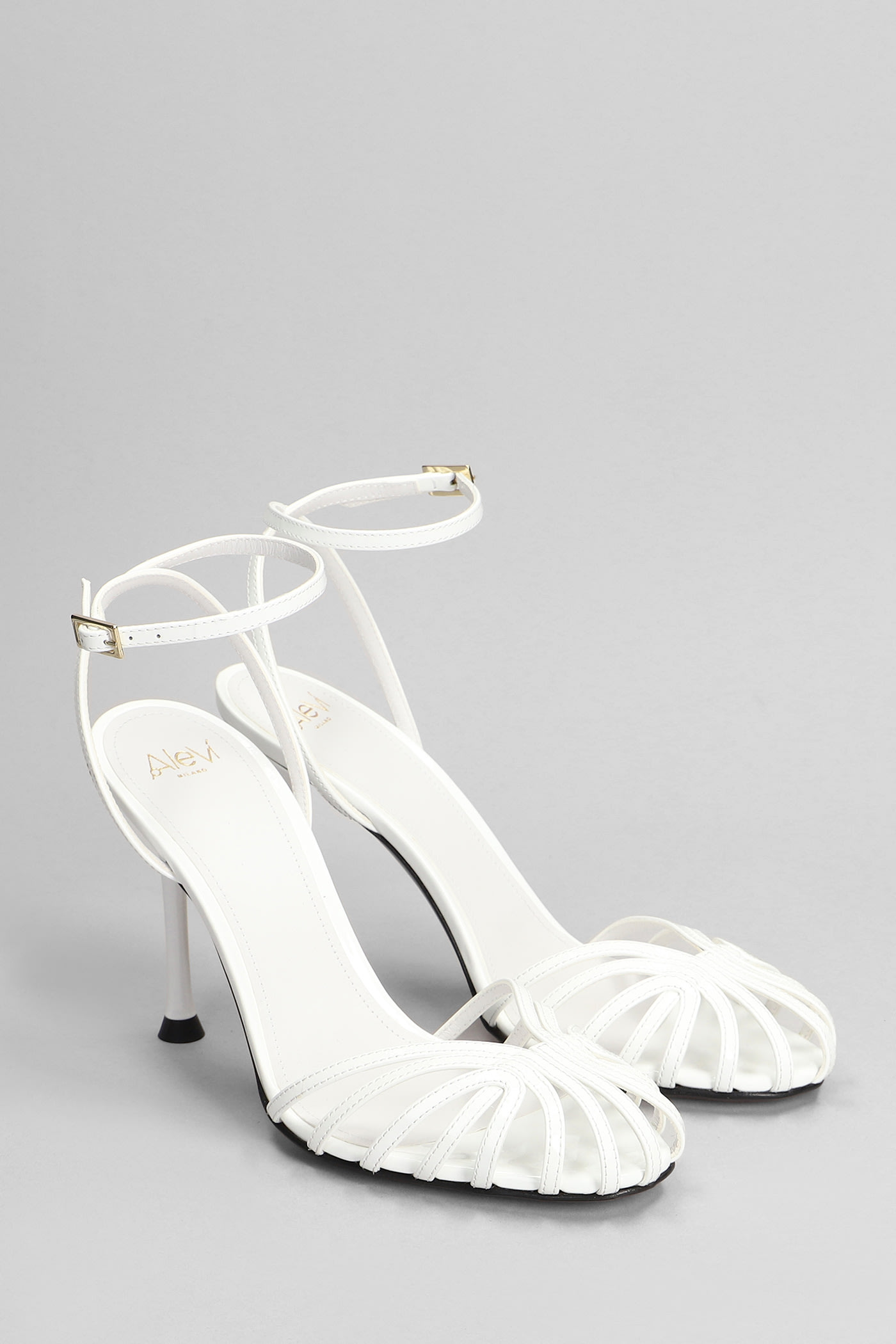 Shop Alevì Ally 095 Sandals In White Patent Leather