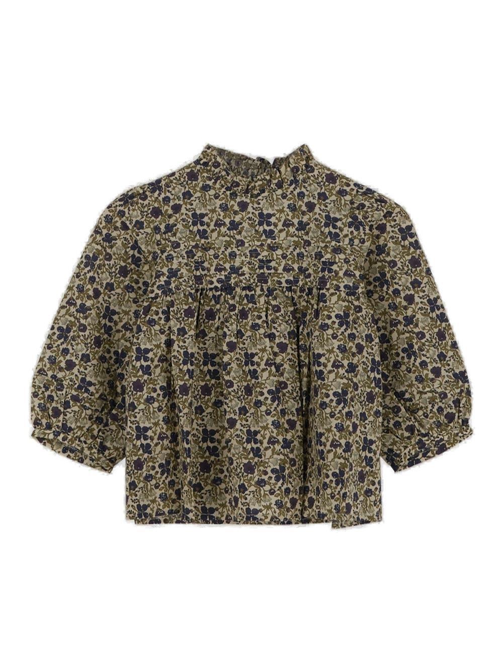 Shop Bonpoint Floral-printed Ruffled-trim Blouse In Beige