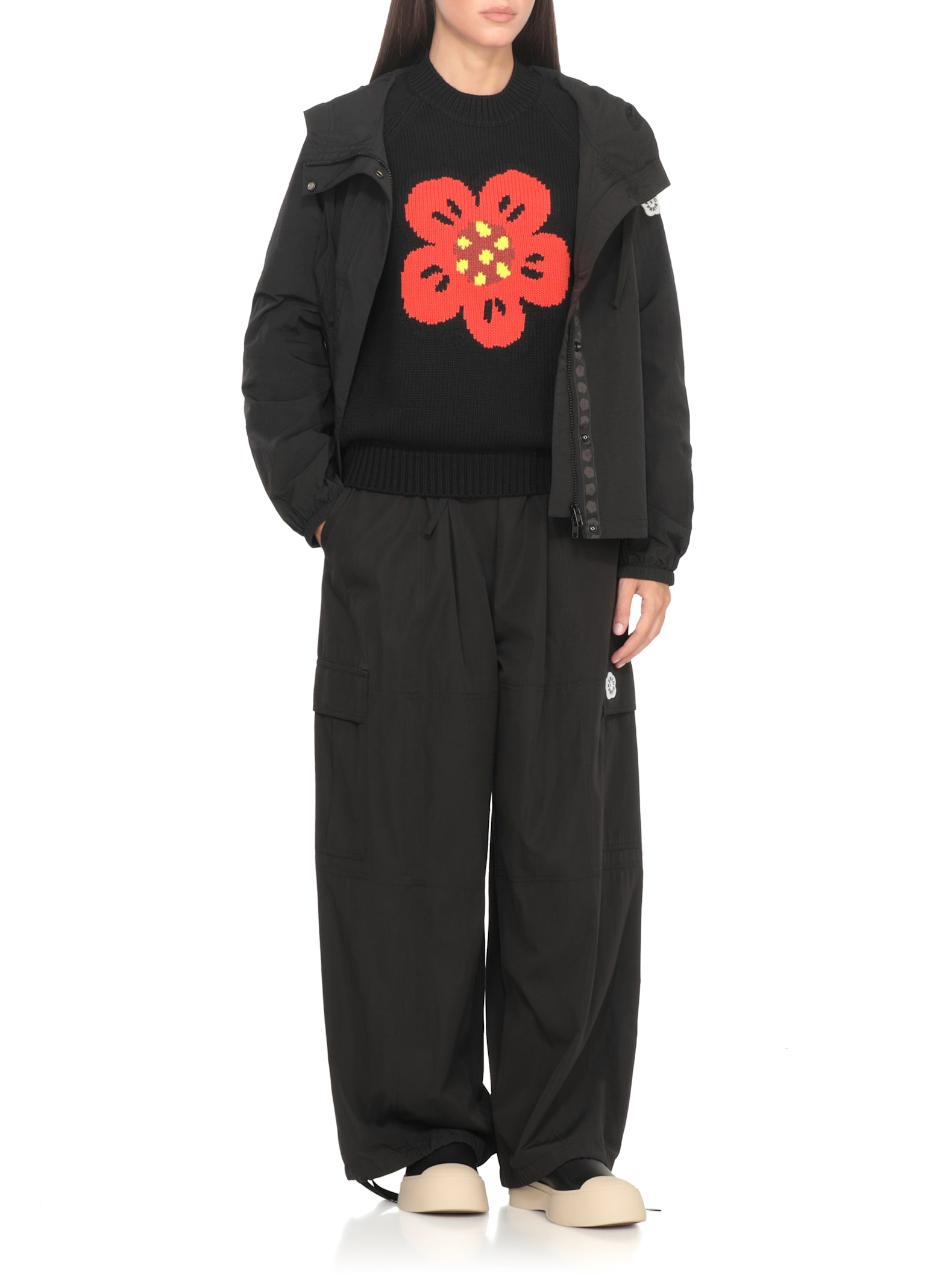 Kenzo Boke Flower Logo Sweater With Elastic Ribbed Trims In Black