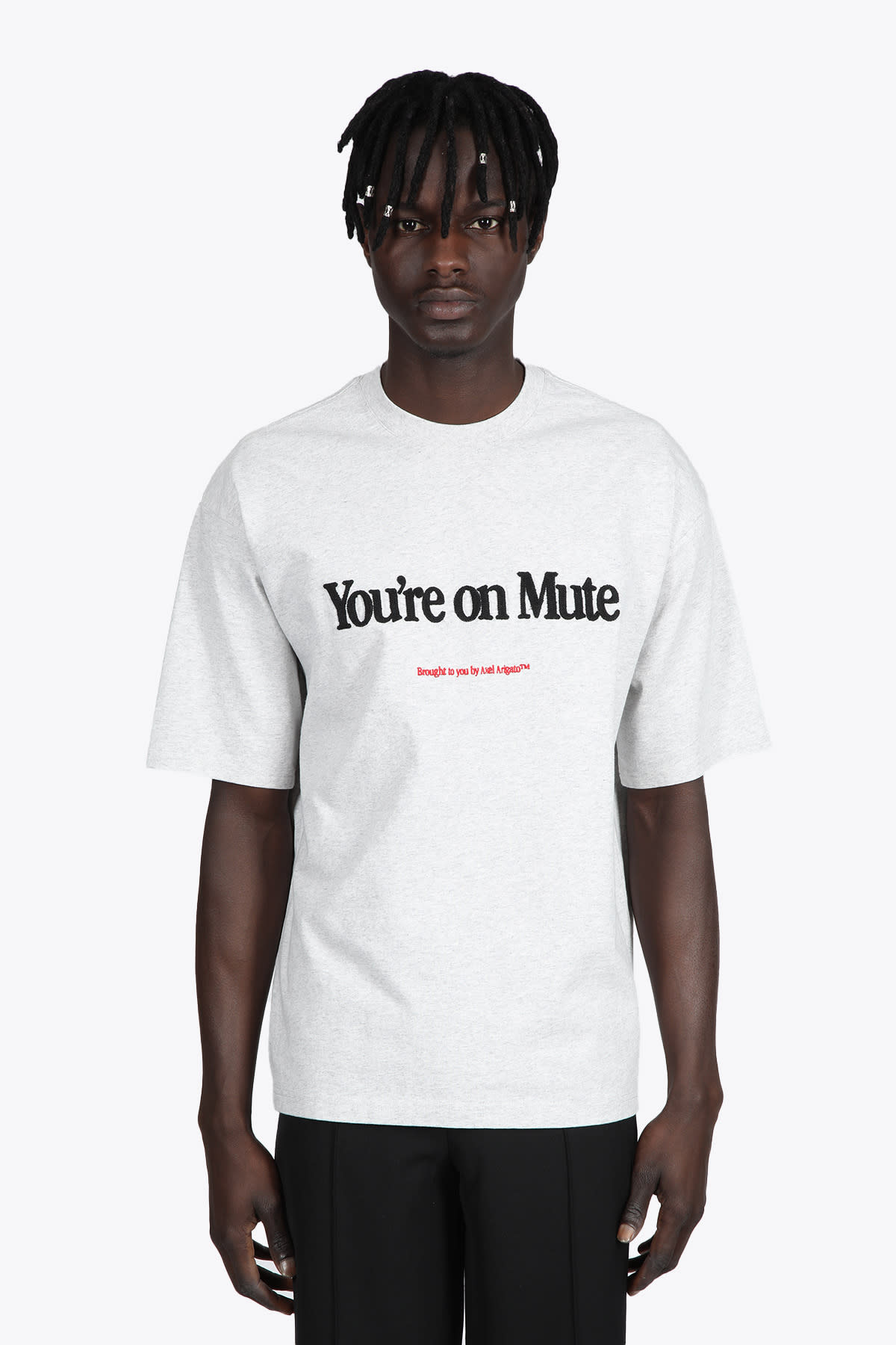 Axel Arigato Mute T-shirt Melange grey cotton t-shirt with slogan - Mute T-shirt
